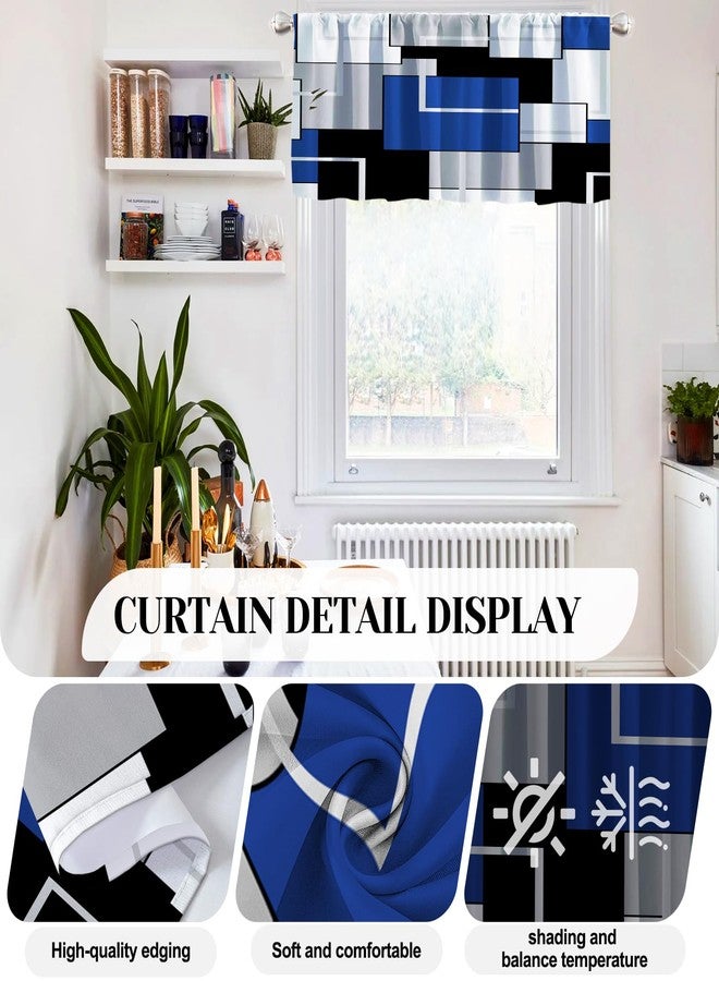 MCALK Navy Blue Kitchen Curtains Tiers and Valances Set for Windows, Geometric Modern Art Kitchen Window Curtains, Grey and Black Valances for Living Room (36" Tiers Set) - Image 2